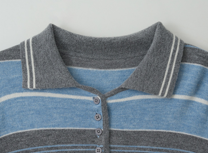 Alpaca Stripe Collar Knit Blue