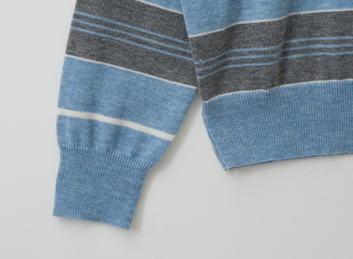 Alpaca Stripe Collar Knit Blue