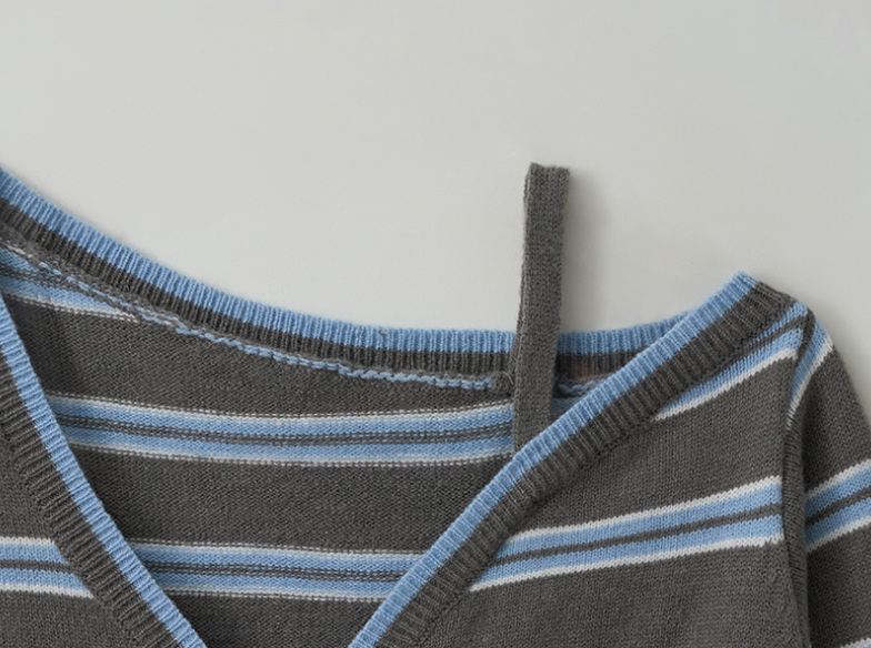 One Off Shoulder Stripe Cardigan Grey
