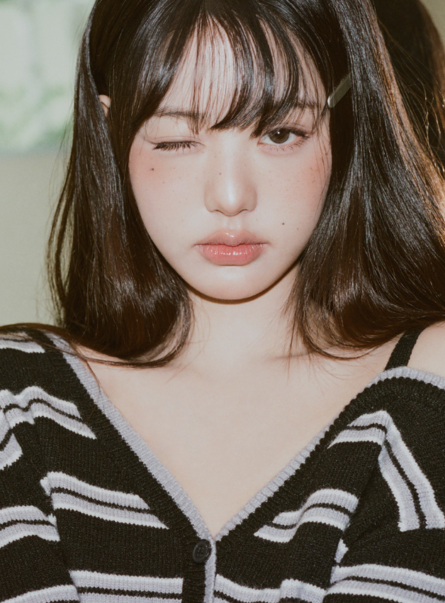 One Off Shoulder Stripe Cardigan Black