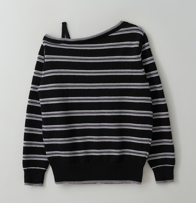 One Off Shoulder Stripe Cardigan Black