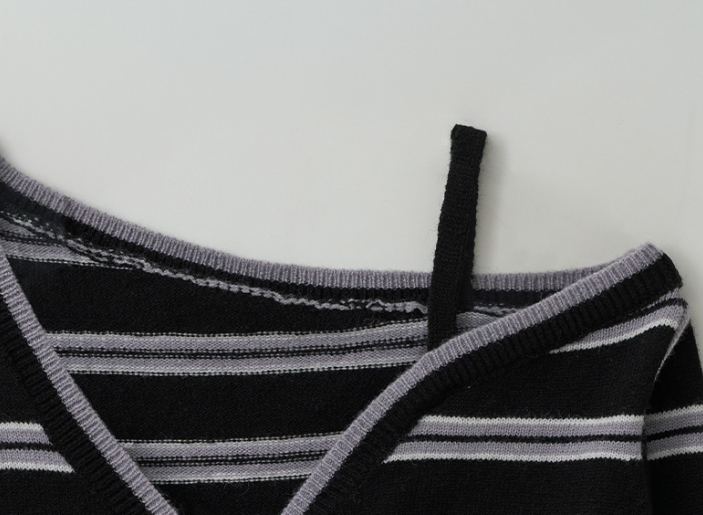 One Off Shoulder Stripe Cardigan Black