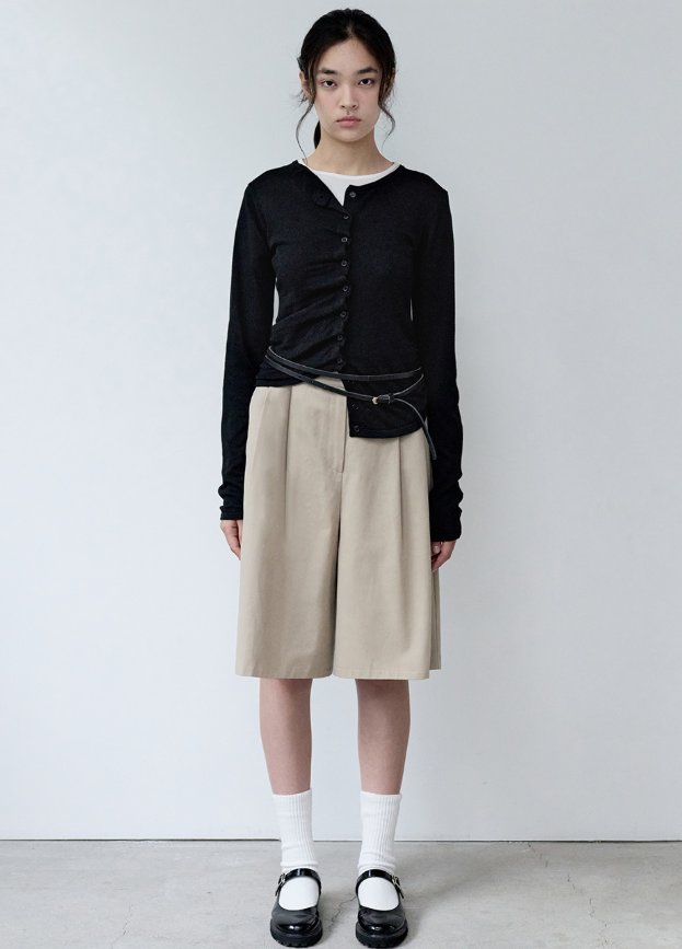 Shirring Button Unbalance Cardigan Black