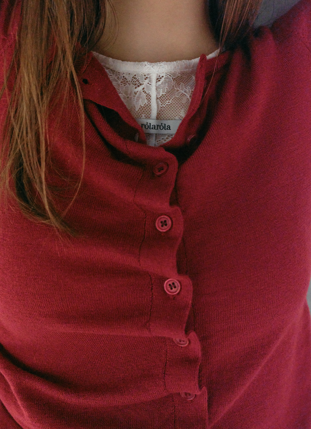 Shirring Button Unbalance Cardigan Red