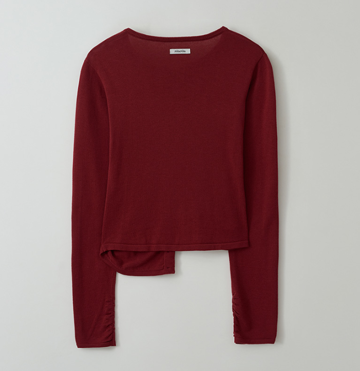 Shirring Button Unbalance Cardigan Red