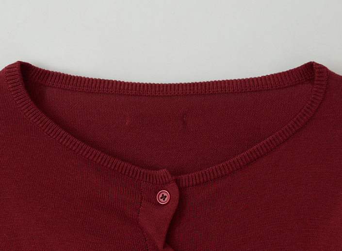 Shirring Button Unbalance Cardigan Red