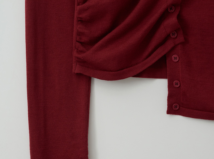 Shirring Button Unbalance Cardigan Red