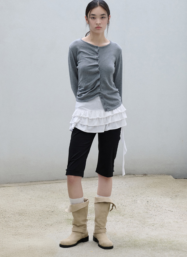 Shirring Button Unbalance Cardigan Grey