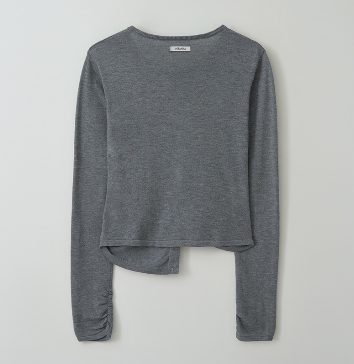 Shirring Button Unbalance Cardigan Grey