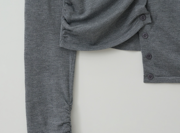 Shirring Button Unbalance Cardigan Grey