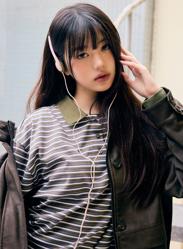 High Neck Leather Jacket Brown