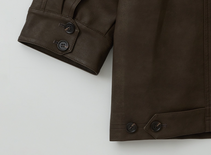 High Neck Leather Jacket Brown