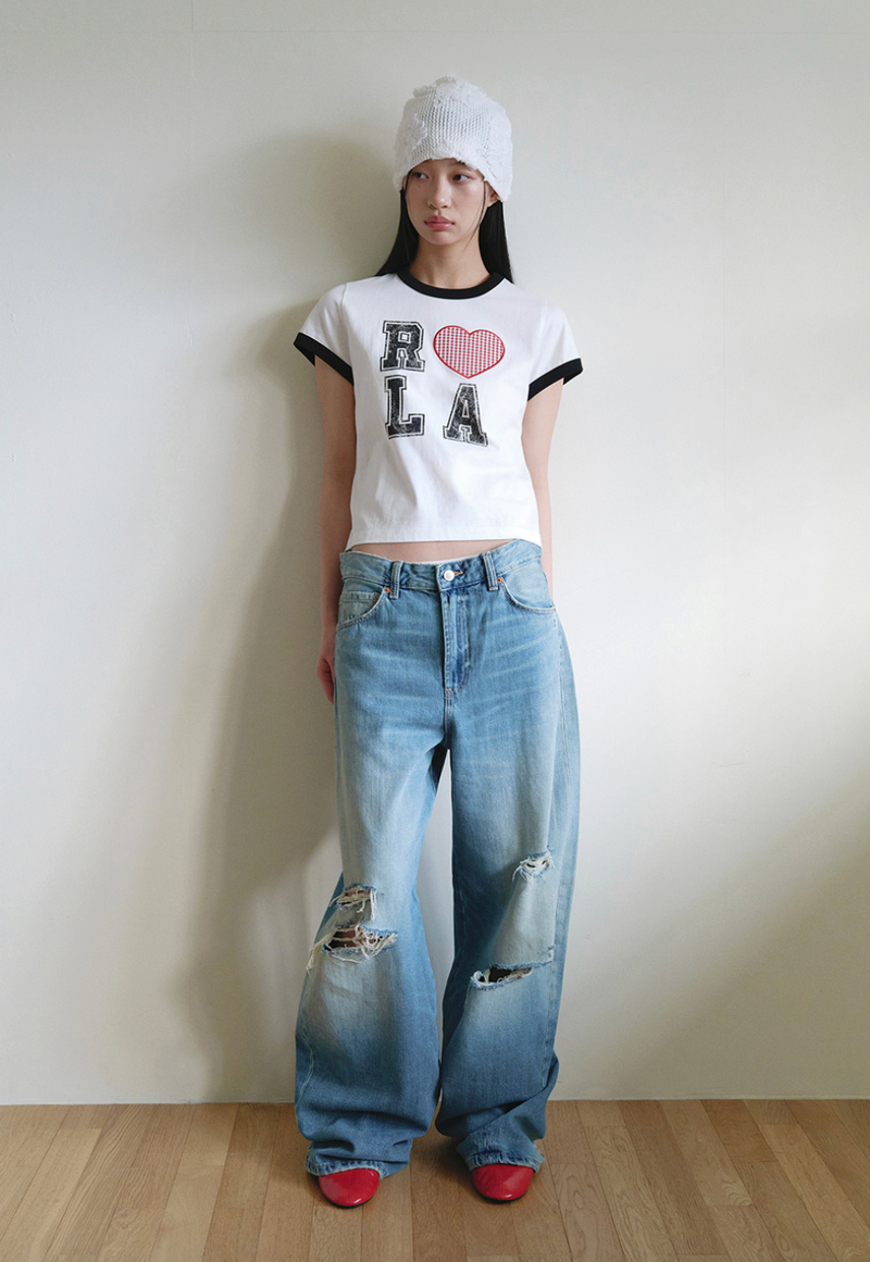 I Love Rola Patchwork Ringer T-shirt White | Rola Rola | Couturist