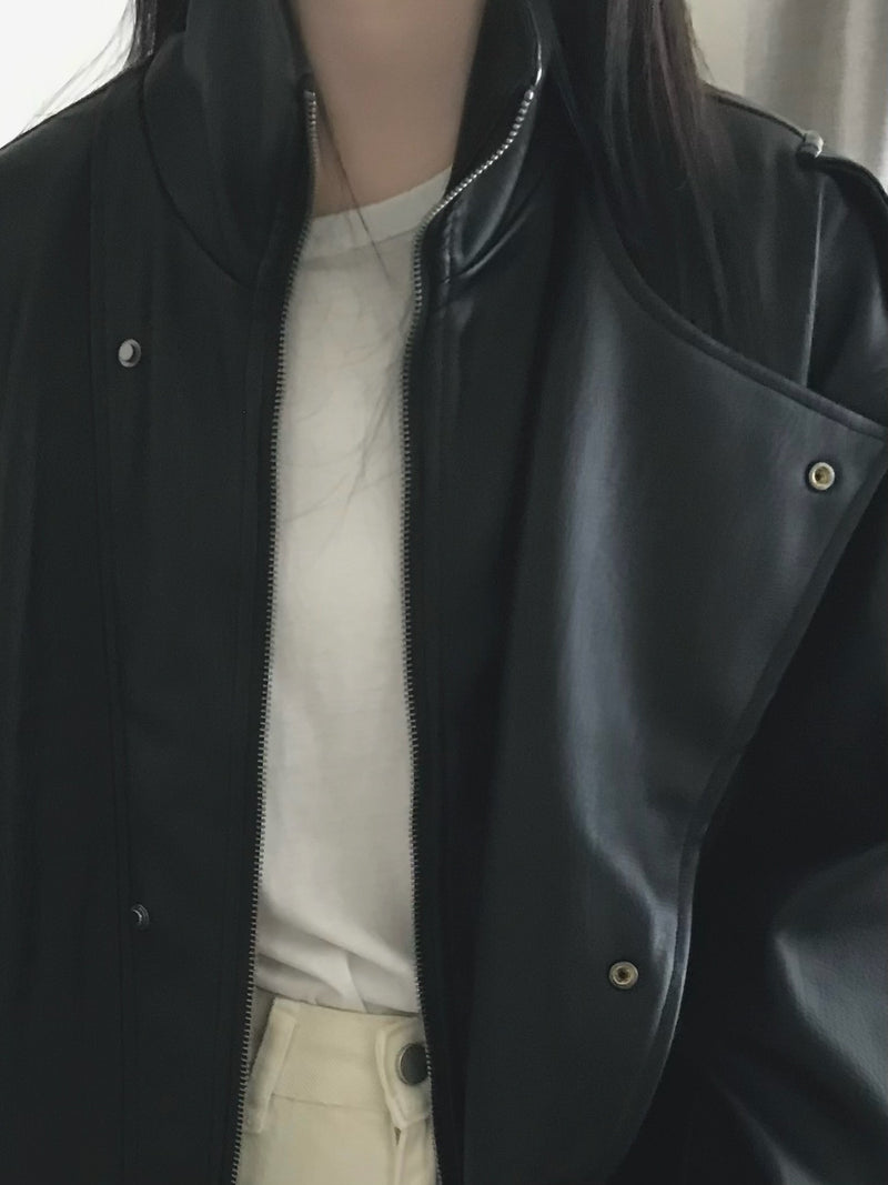 Oversized Faux Leather Motor Jacket
