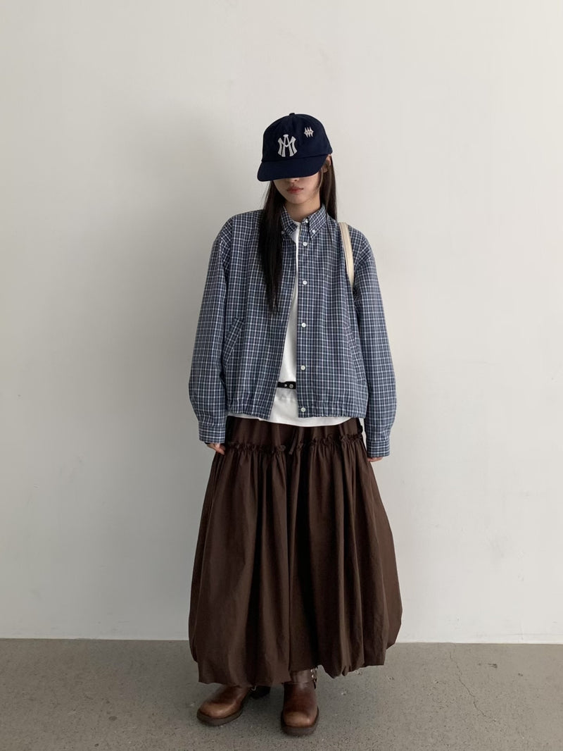 Ruffle Trim Puffy Maxi Skirt