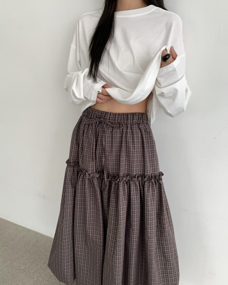 Ruffle Trim Puffy Maxi Skirt