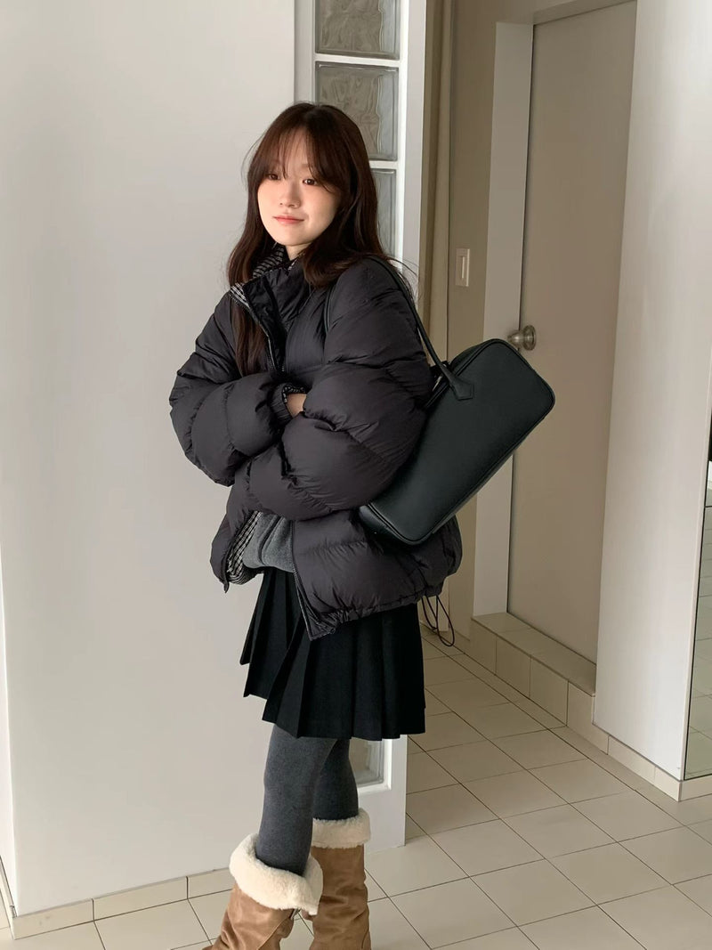 Reversible Checker Down Jacket with Drawstring