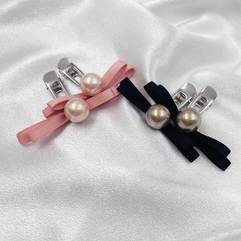 Ribbon with Big Pearl Hair Clip Set