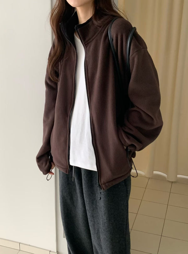 High Neck Oversized Fleece Jacket with Drawstrings