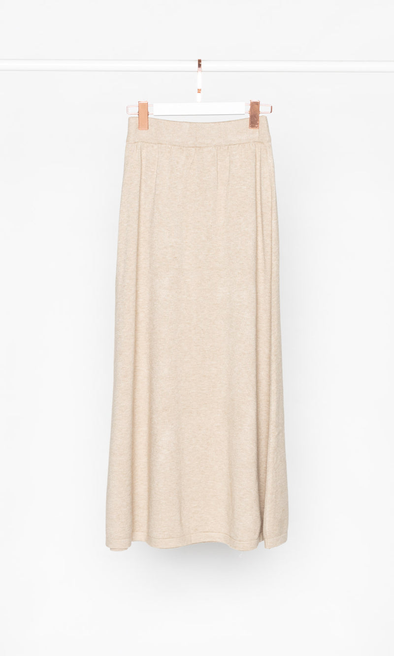 Front Pocket Flare Knit Midi Skirt