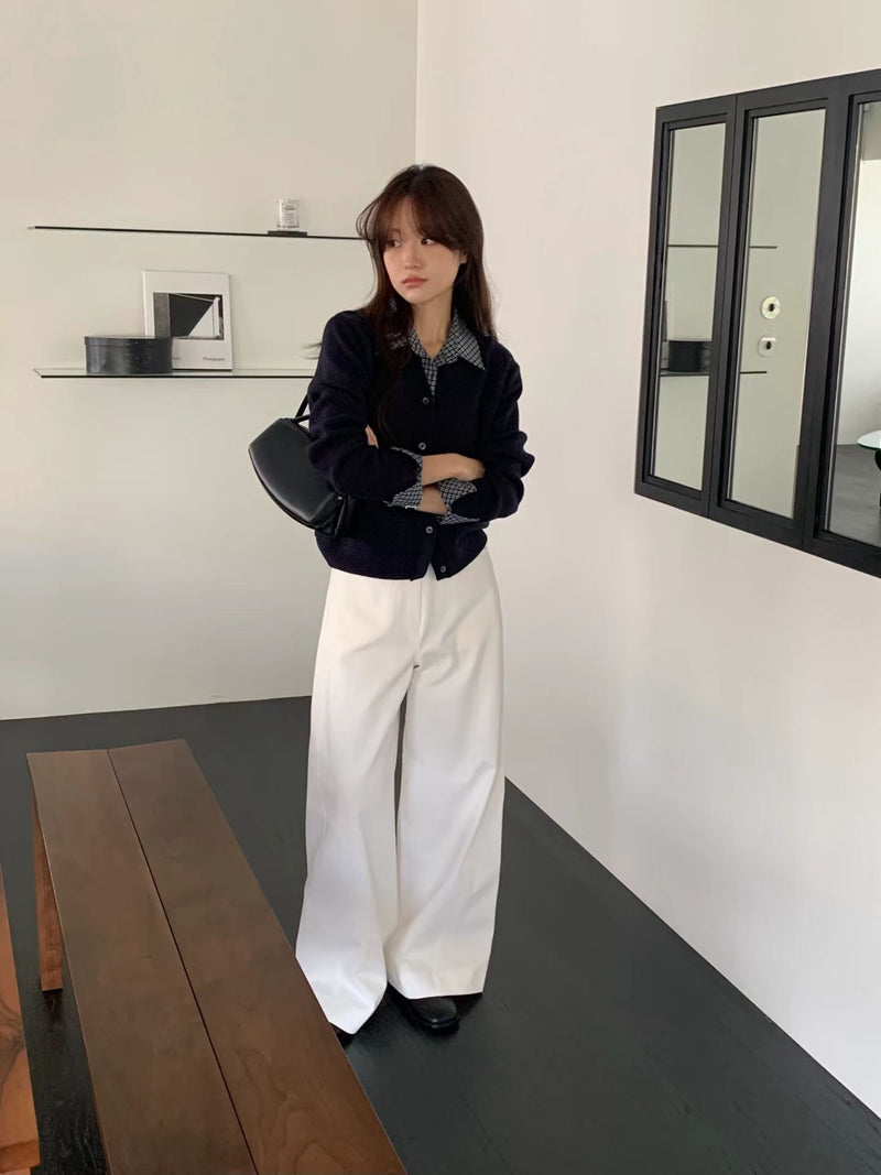 Checker Shirt Collar and Cuffs Cardigan