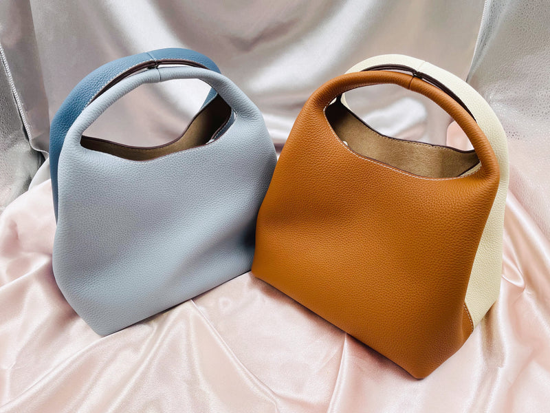Contrasting Color Bucket Bag with Strap