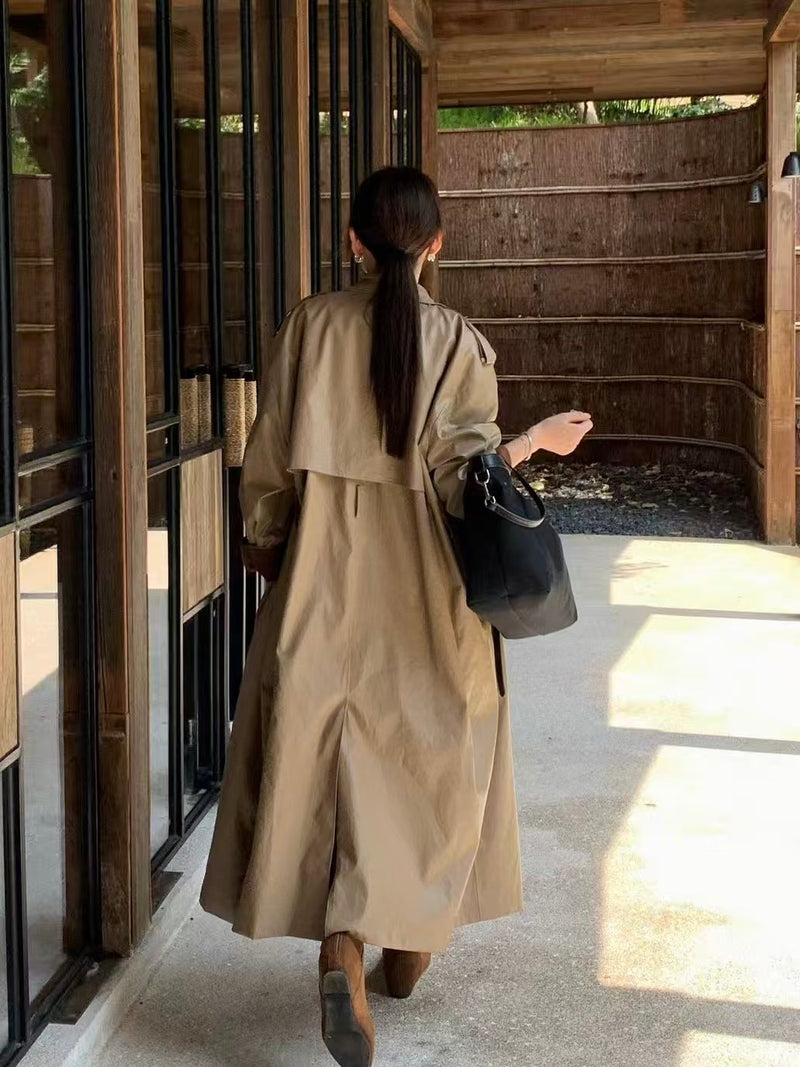 Shiny Long Trench Coat with Contrasting Cuff