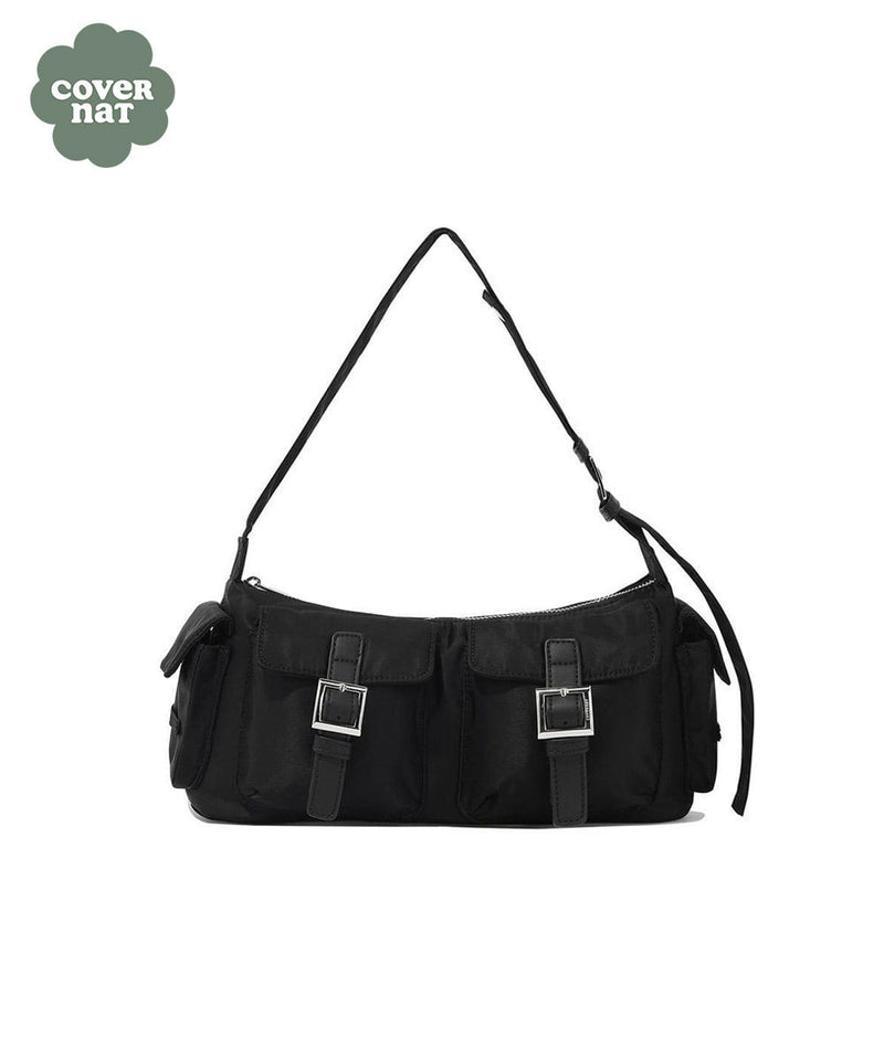 Clover Heart Two Pockets Shoulder Bag Black