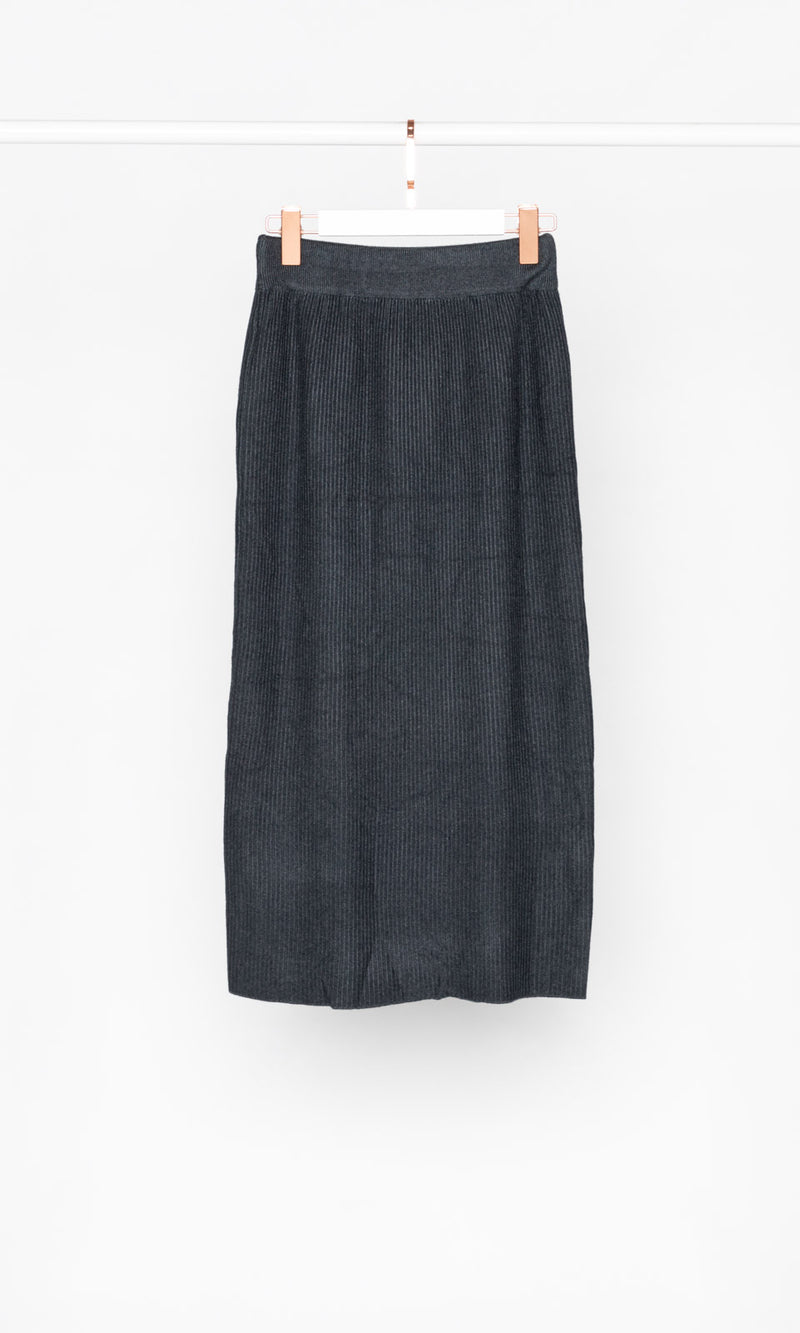 Pleated with Drawstring Knit Midi Skirt