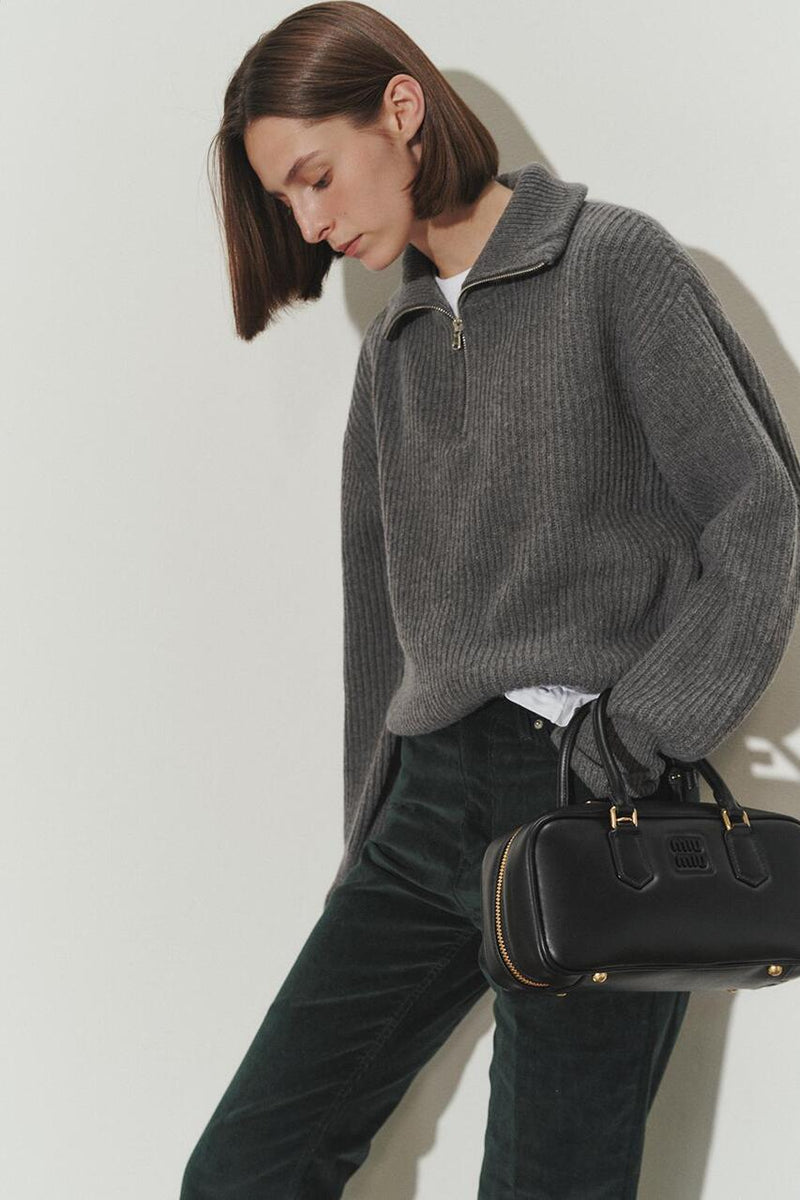 Unisex Half Zip-up Ribbed Wool Sweater