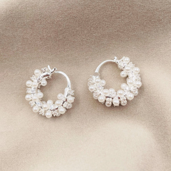 Pearl Cluster Hoop Earrings