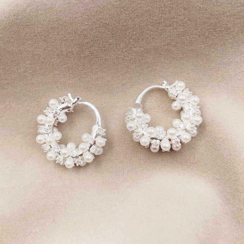 Pearl Cluster Hoop Earrings
