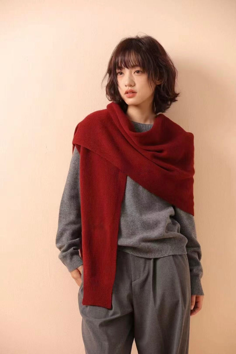 Asymmetrical Knit Shawl with Sleeves