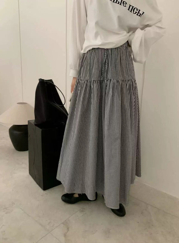 Small Checker Flare Maxi Skirt