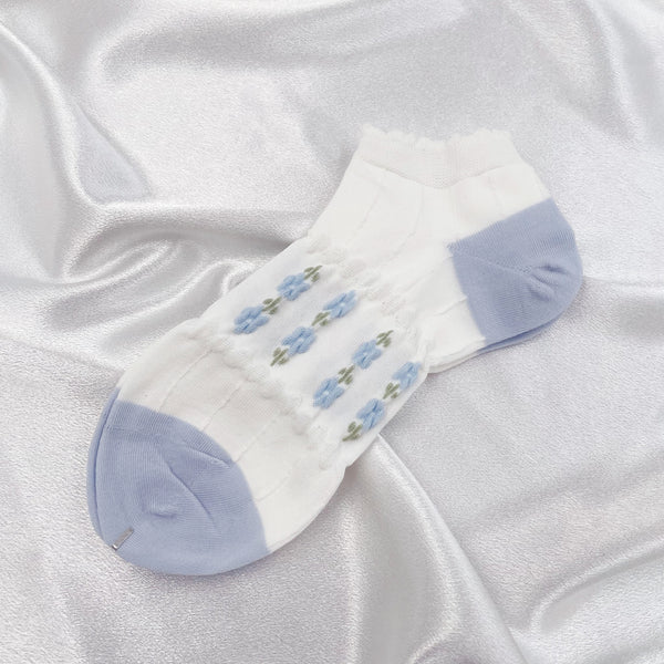 Blue Flower Ankle Socks