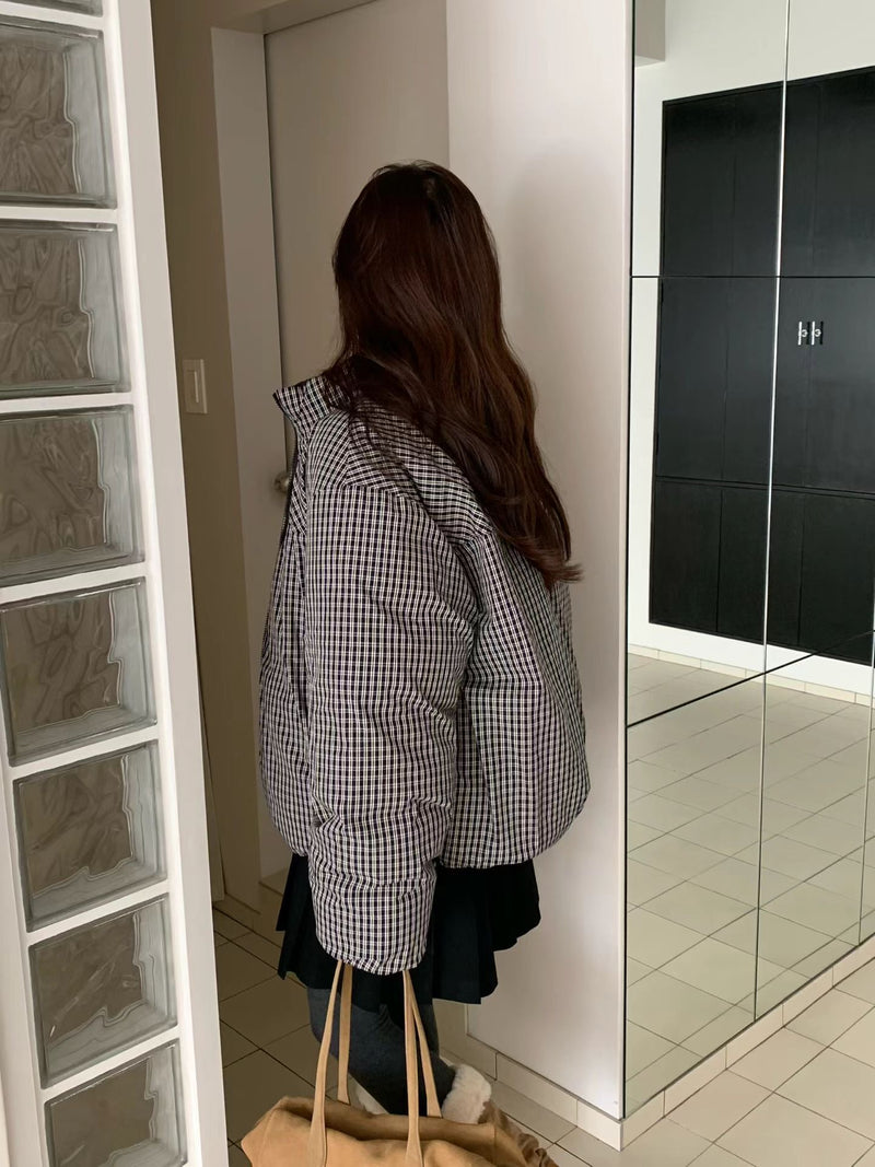 Reversible Checker Down Jacket with Drawstring