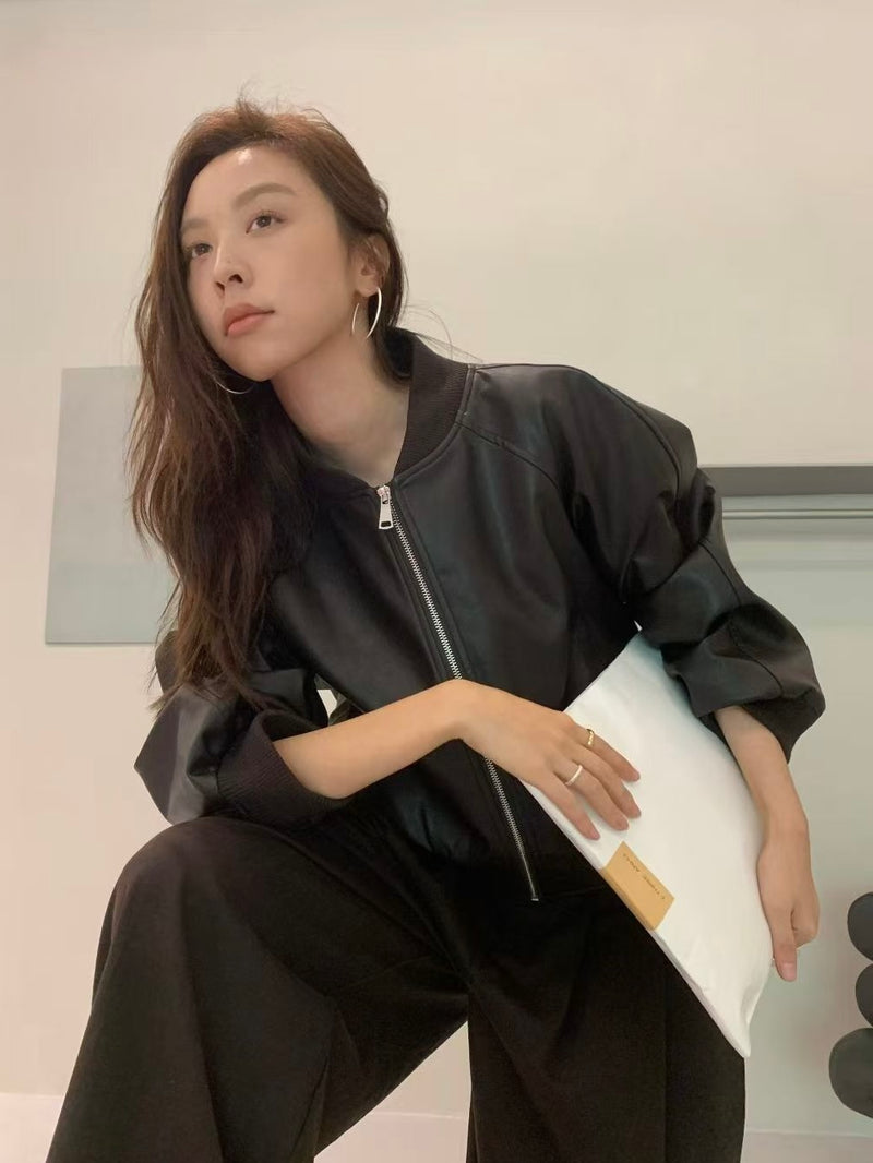 Oversized Zip-up Bomber Crop Jacket