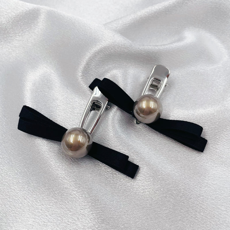 Ribbon with Big Pearl Hair Clip Set