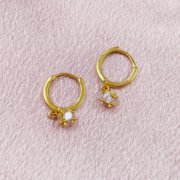 Single Rhinestone Drop Mini Hoop Earrings