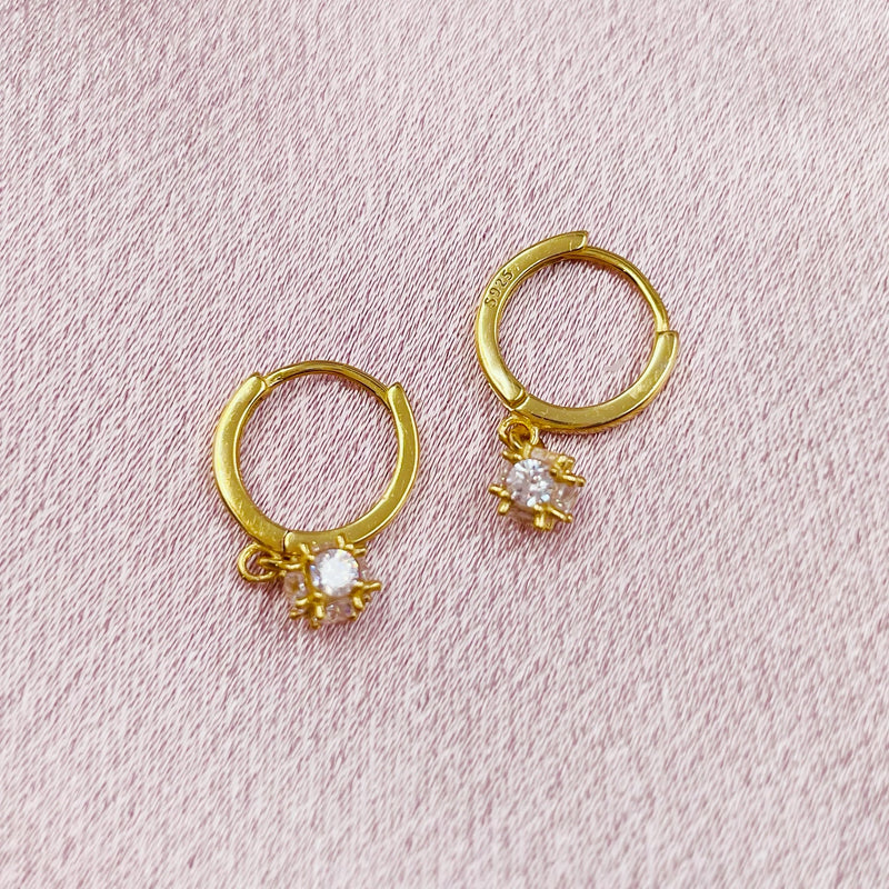 Single Rhinestone Drop Mini Hoop Earrings