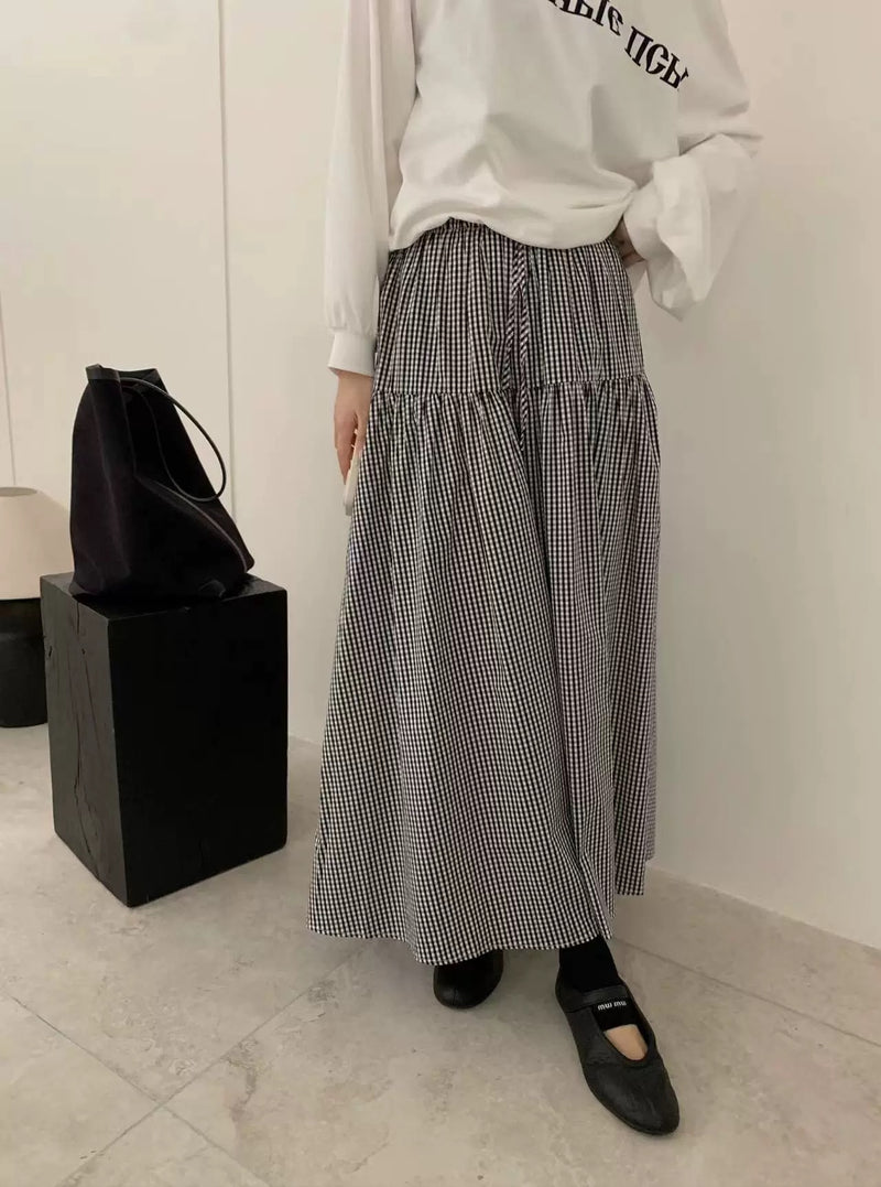 Small Checker Flare Maxi Skirt