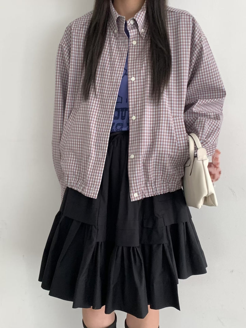 Brown and Blue Button Up Utility Jacket