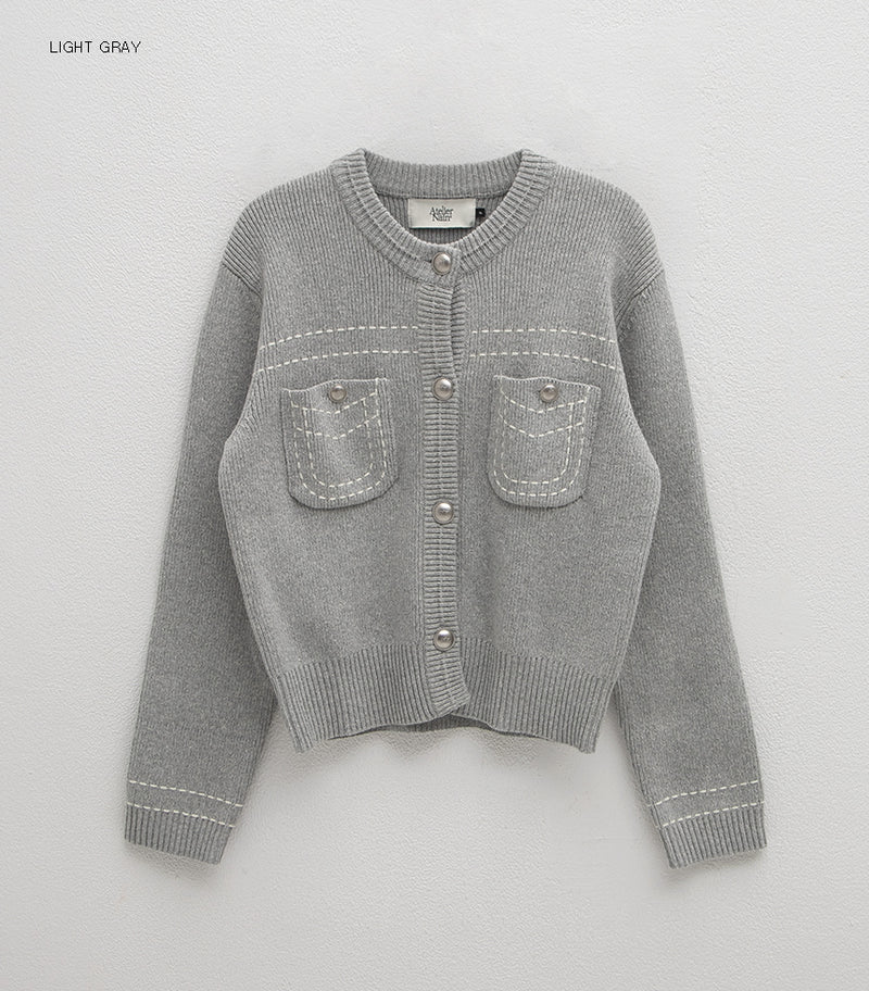 Point Stitch Knit Cardigan Light Grey