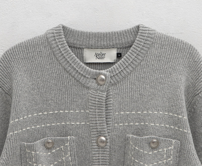 Point Stitch Knit Cardigan Light Grey