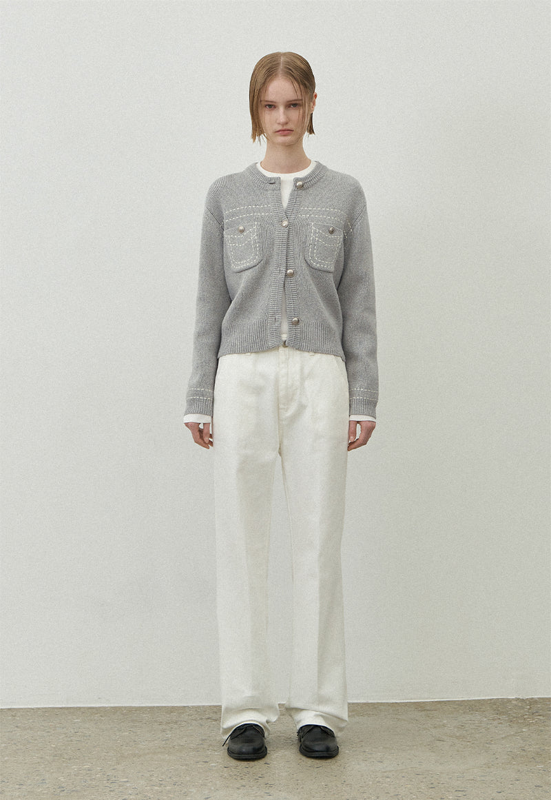 Point Stitch Knit Cardigan Light Grey