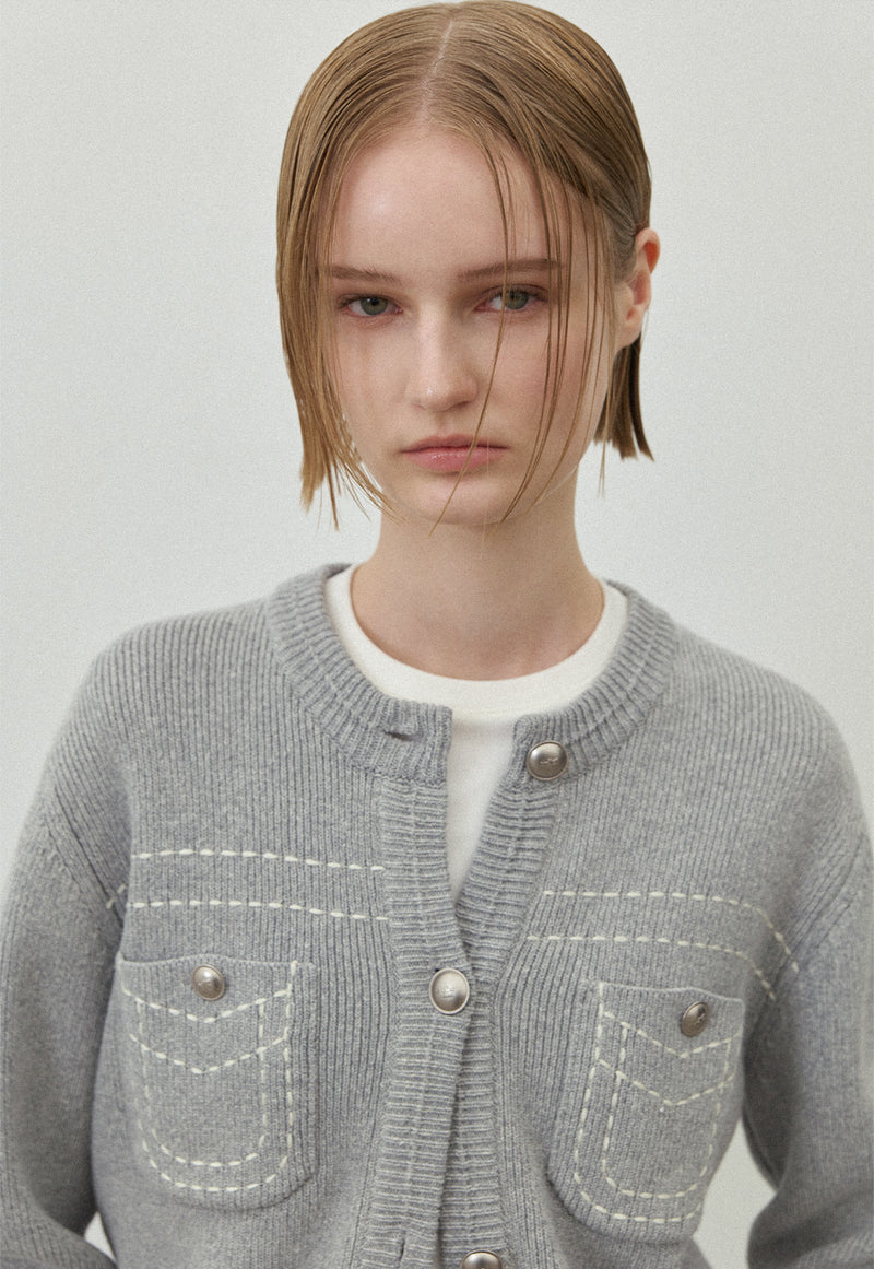 Point Stitch Knit Cardigan Light Grey