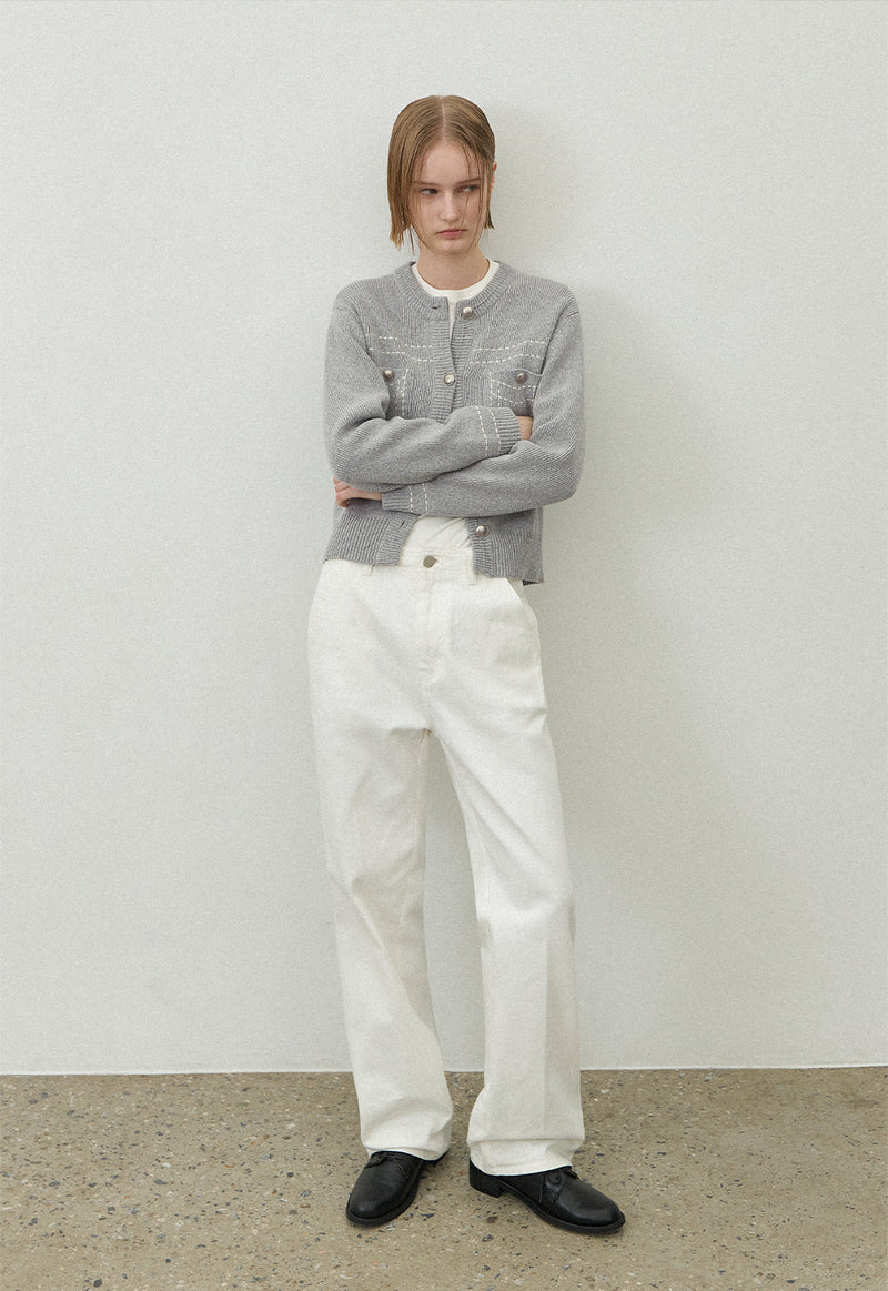 Point Stitch Knit Cardigan Light Grey