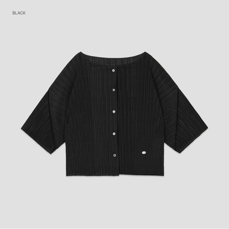 Pleats Boat Neck Half Cardigan