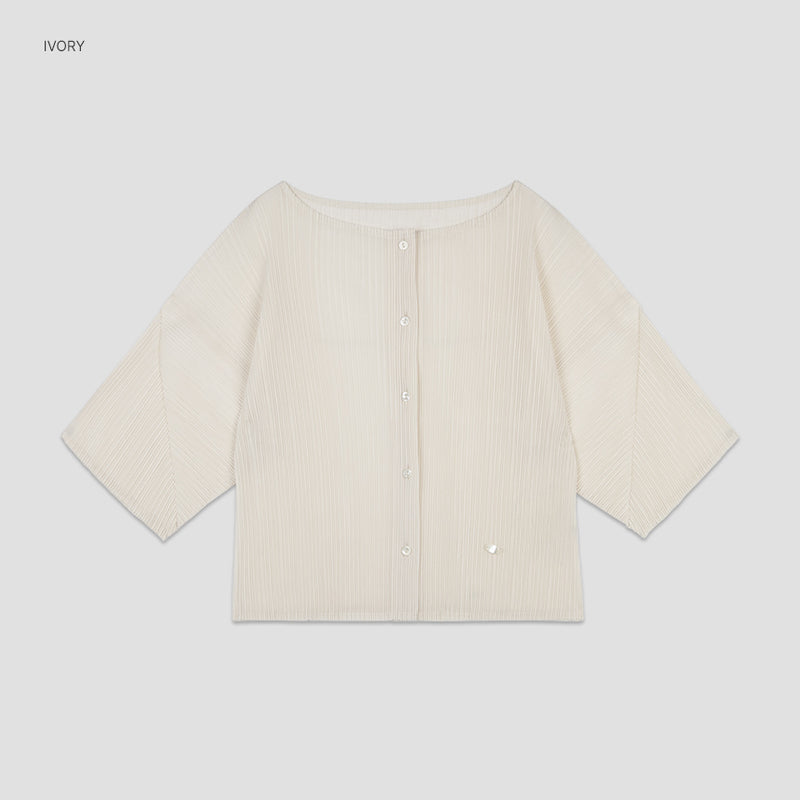 Pleats Boat Neck Half Cardigan