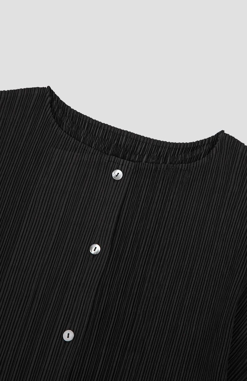 Pleats Boat Neck Half Cardigan